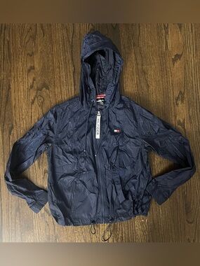 Tommy Hilfiger Navy Hooded Windbreaker with Logo